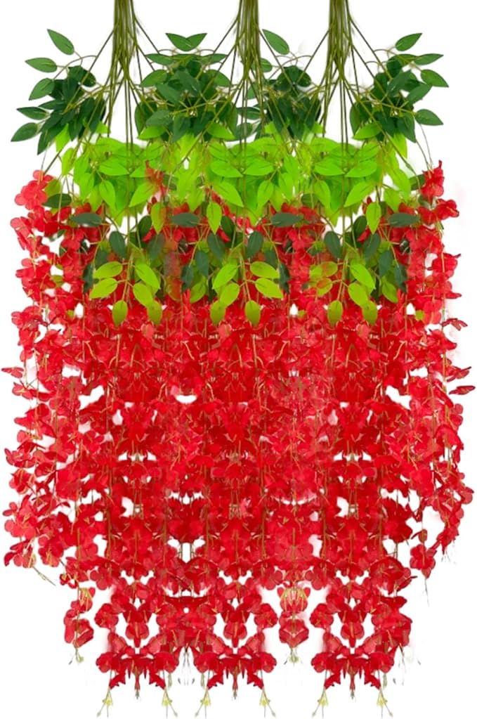12 Pack Red Wisteria Hanging Flowers Garland, 3.77 Feet Artificial Flower Vines by Luerbi