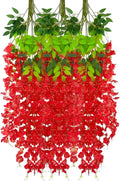 12 Pack Red Wisteria Hanging Flowers Garland, 3.77 Feet Artificial Flower Vines by Luerbi