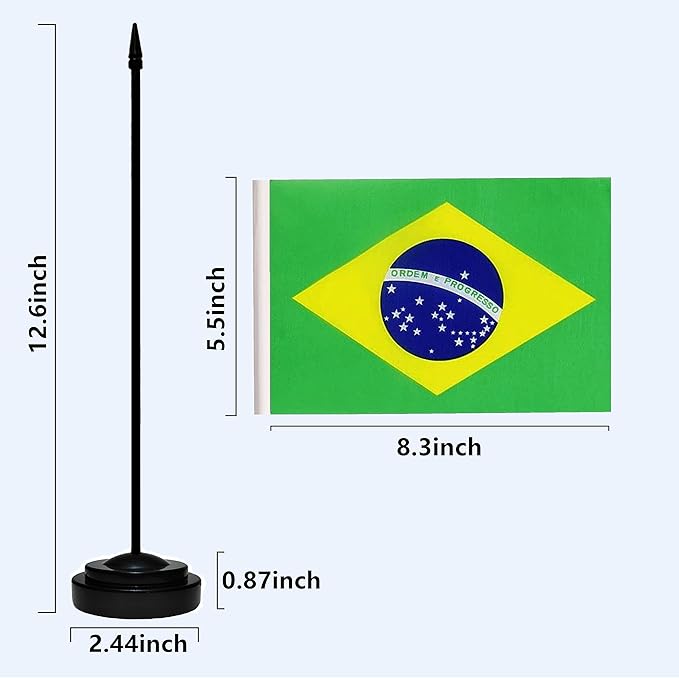 Brazil Brazilian Deluxe Desk Flag Set, Small Mini Miniature Brazil Brazilian - Image 3