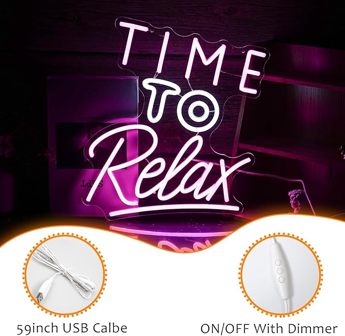 Time To Relax Neon Sign Pink White Letter Led Neon Lights Wall Decor Dimmable - Image 3