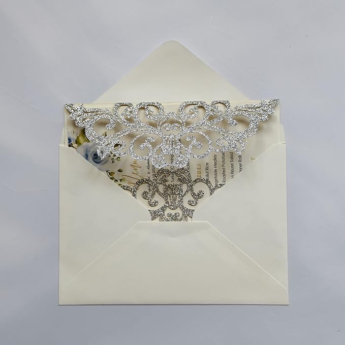 25PCS Silver Glitter Laser Cut Wedding Invitations Cards - Image 2
