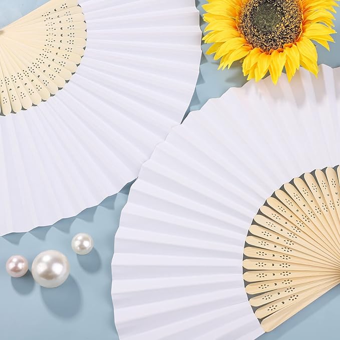 Aneco 24 Pieces Handheld Paper Fans Paper Folding Fans - Image 5