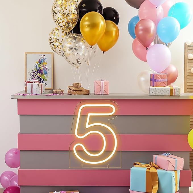 Number 5 LED Neon Sign Backdrop Birthday Party Decoration, 11.3" Height Warm - Image 5