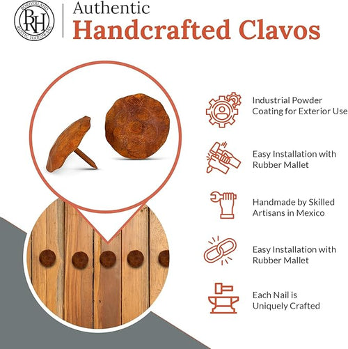 10 Pack 1.5" Round Head Iron Clavos Decorative Nails – Rusted – Handmade Rustic - Image 2