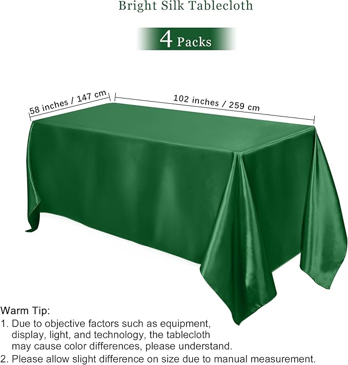 TURSTIN 4 Packs Gradient Sage Green Satin Tablecloth 102 x 58 Inch Overlay - Image 2