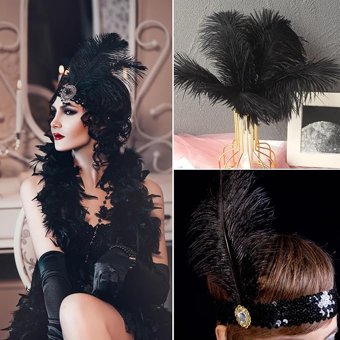 NEWONG 30pcs Black Ostrich Feathers Natural Bulk 9-12inch Vase Craft Wedding - Image 6