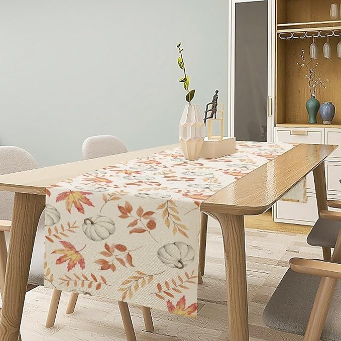 Pumpkin Leaves Table Runner, Seasonal Autumn Thanksgiving Kitchen Dining Table - Image 2