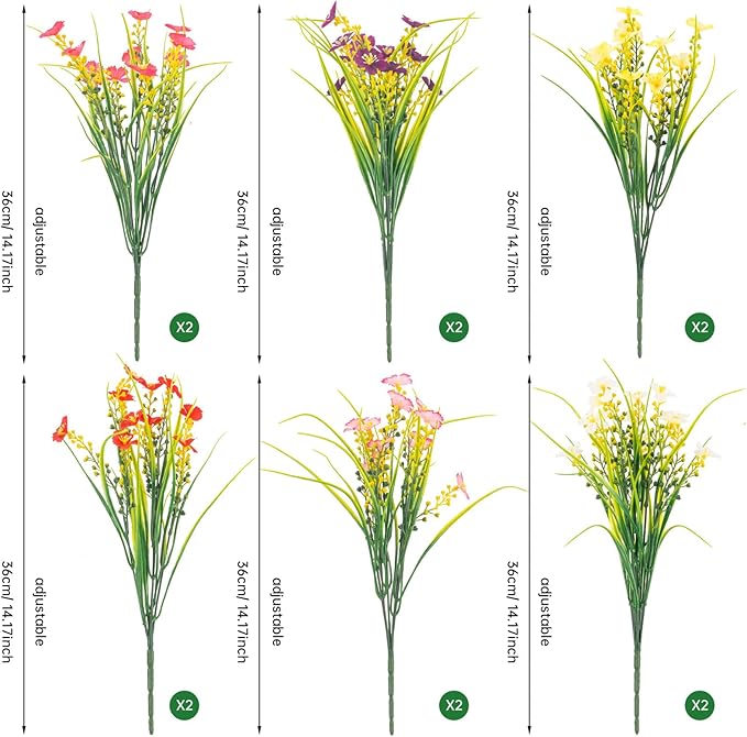 12 Bundles Artificial Outdoor Flowers Lifelike UV Resistant Fake Plastic Plants - Image 2