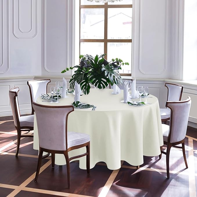 Biscaynebay Textured Fabric Round Tablecloths 90", Ivory Water Resistant - Image 2