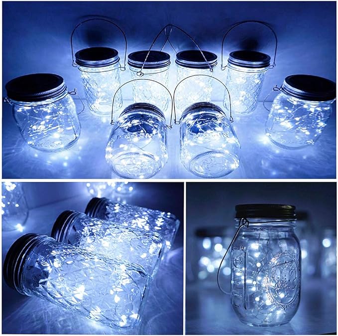 SunKite Solar Mason Jar Lights, 8 Pack 20 LED Waterproof Fairy Firefly Jar Lids - Image 4