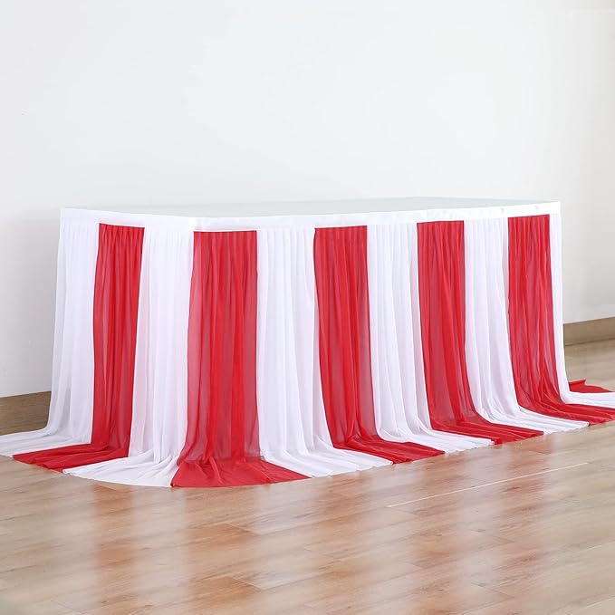 Reb and White Striped Table Skirt - Image 3
