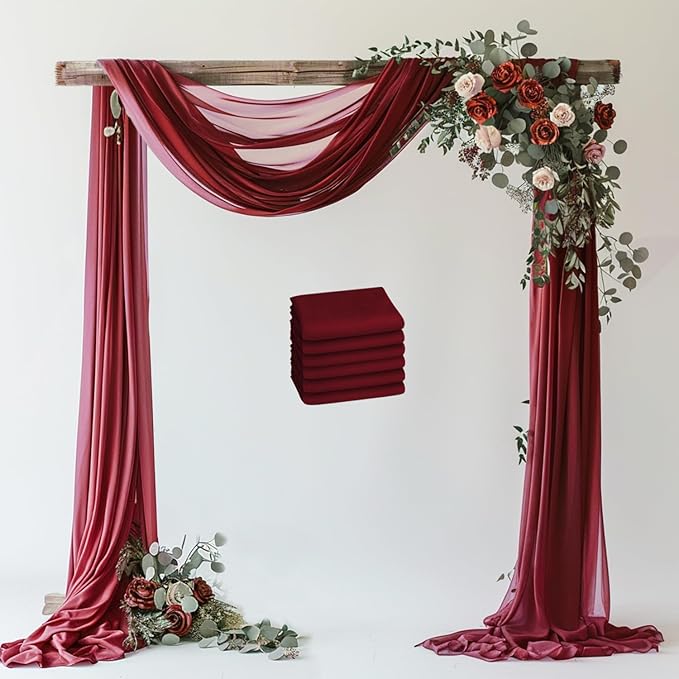 Wokceer Wedding Arch Draping Fabric 6 Panels 28.7" x 20FT Burgundy Drapes Sheer by Wokceer
