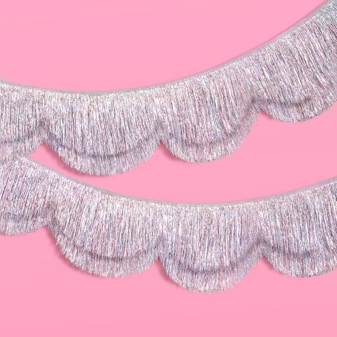 xo, Fetti Silver Iridescent Scalloped Fringe Banner - 6 Ft. | Bachelorette by xoFetti
