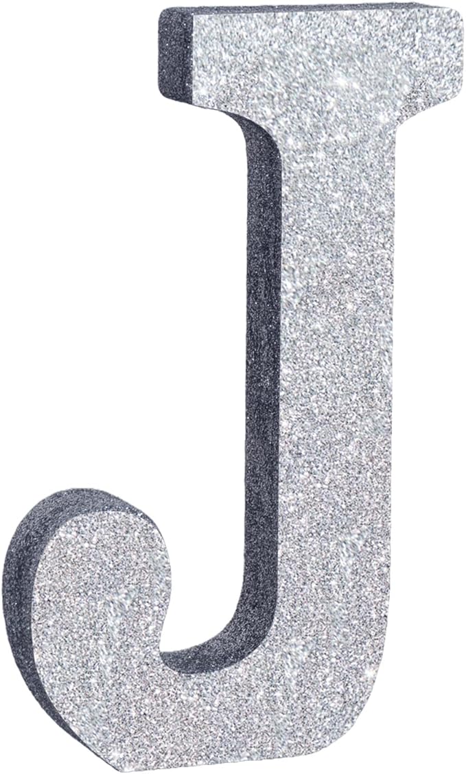 TONIFUL 8 Inch Silver Glitter Letter J Table Centerpiece A-Z Silver Birthday by TONIFUL
