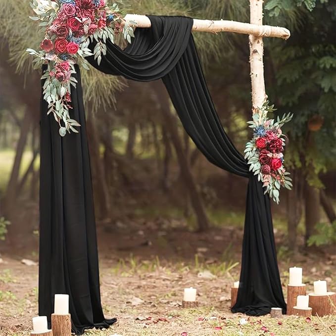 20Ft Length x 28" Width 4 Panels Wedding Arch Draping Fabric Black Arch Drapes - Image 2