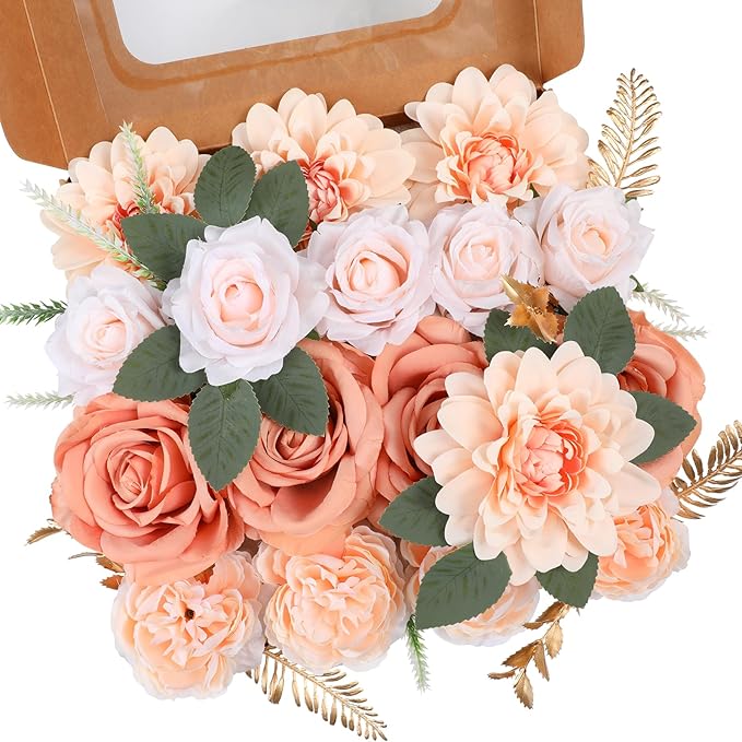 Artificial Flowers Combo, Mix Silk Flowers Roses, Dahlias by Garisey