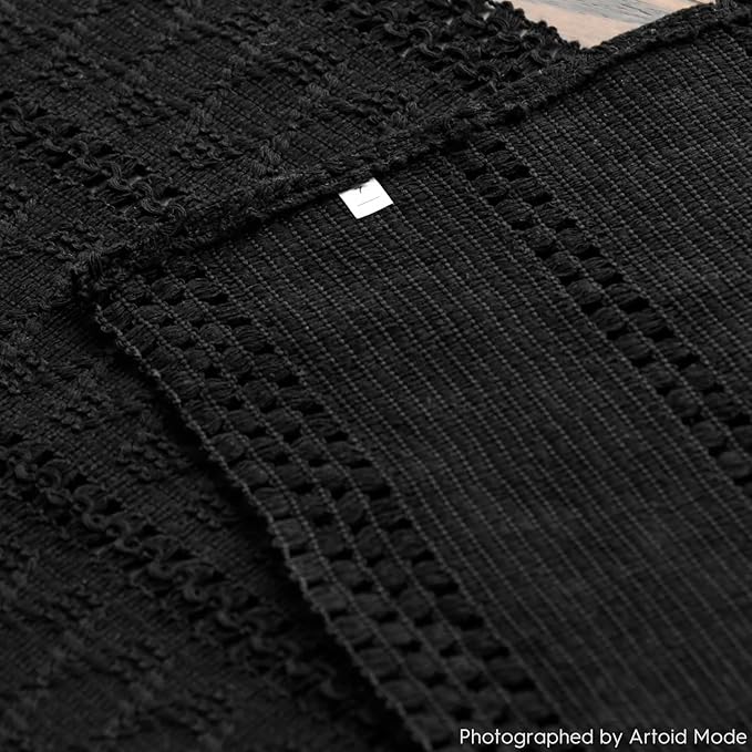 Artoid Mode Black Farmhouse Woven Rustic Hollow Table Runner, Seasonal Holiday - Image 4