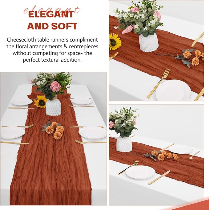Aktor 4 Pack Terracotta Table Runner Boho Cheesecloth Table Runner Semi Sheer - Image 4