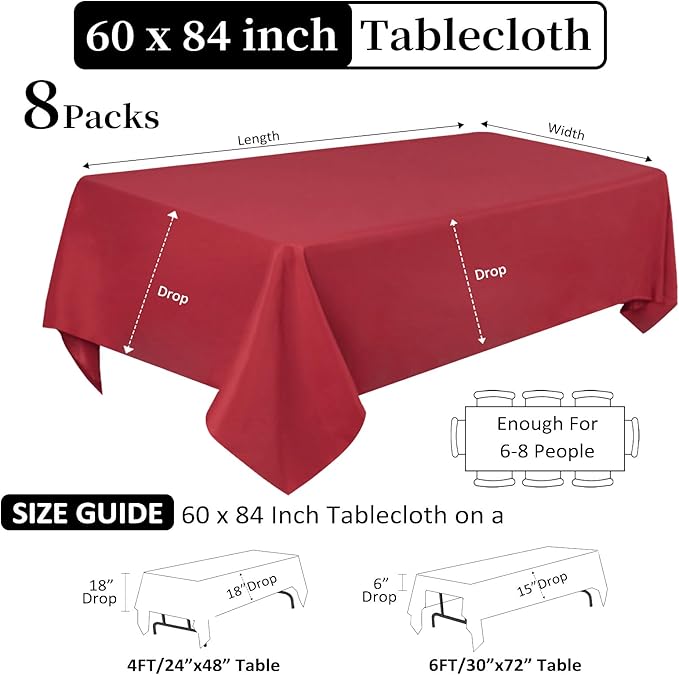 8 Pack Red Tablecloth 60 x 84 Inch Rectangular Tablecloths - Image 2