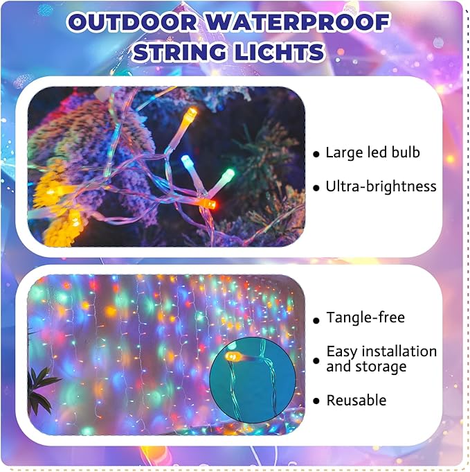 Curtain Light for Bedroom, 200LED 6.6x6.6ft Multicolor Window Wall Hanging - Image 2