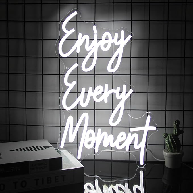 Enjoy Every Moment Neon Signs for Wall White Letter Neon Lights LED Letter Sign by Kullneon