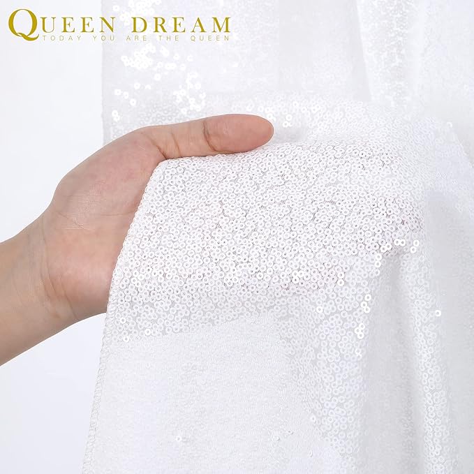 QueenDream Sequin Tablecloth 90 x132 Inch White Rectangle Tablecloth Glitter - Image 3