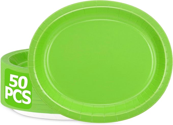 QZYL 50 Pcs Party Decorations, 12.2'' X 10.2'' Oval Large Paper Plates by QZYL
