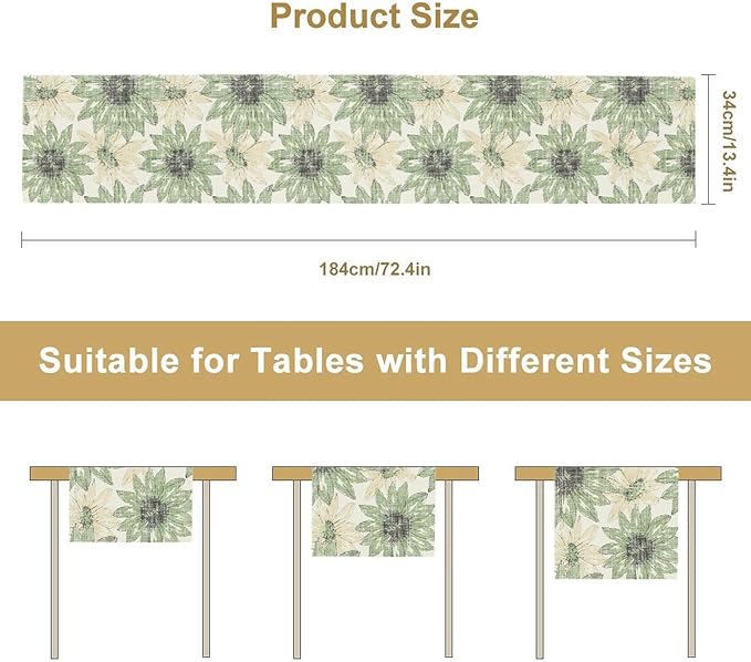Chrysanthemum Vintage Floral Table Runner, Elegant Yellow Sunflower Spring - Image 3