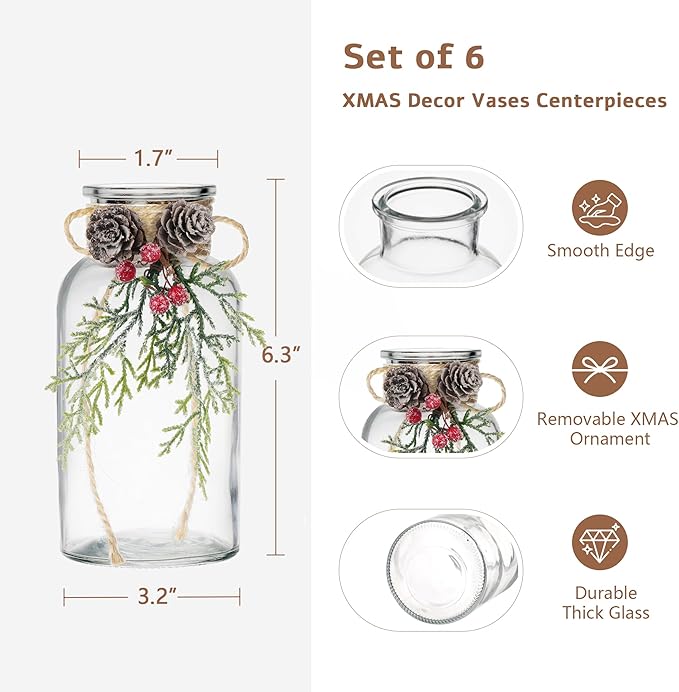 Set of 6 Xmas Decor Vases Christmas Centerpieces - Image 6