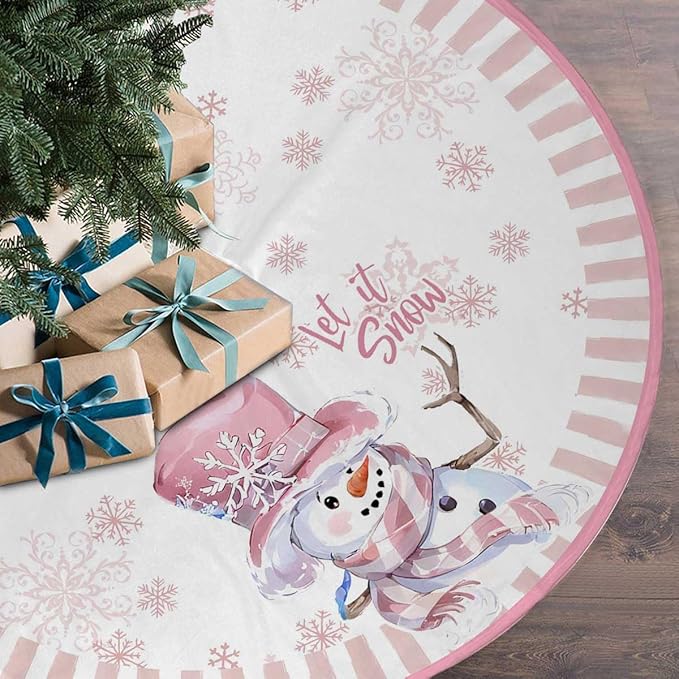 Let It Snow Snowman Christmas Tree Skirt 36 Inches, Winter Xmas Tree Mat by BULINGLY