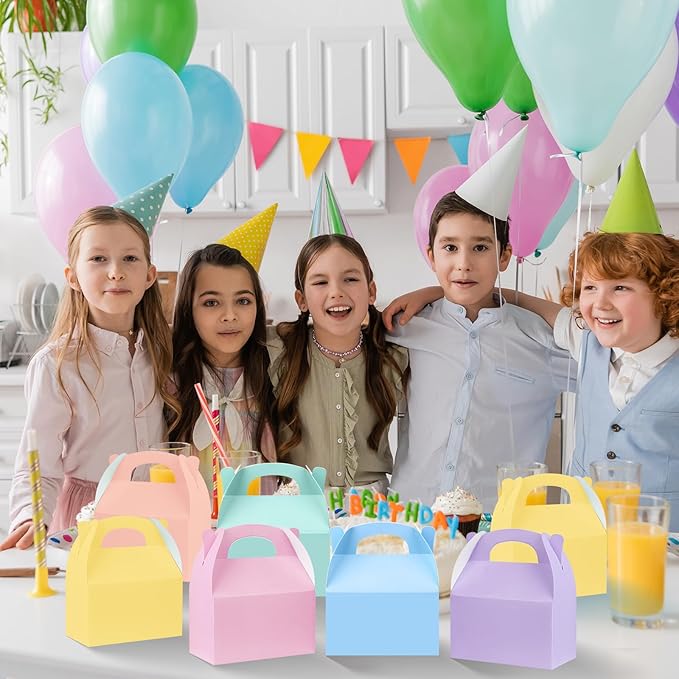 24 Pcs Pastel Party Favor Treat Boxes, Colorful Paper Candy Gift Gable Boxes - Image 6