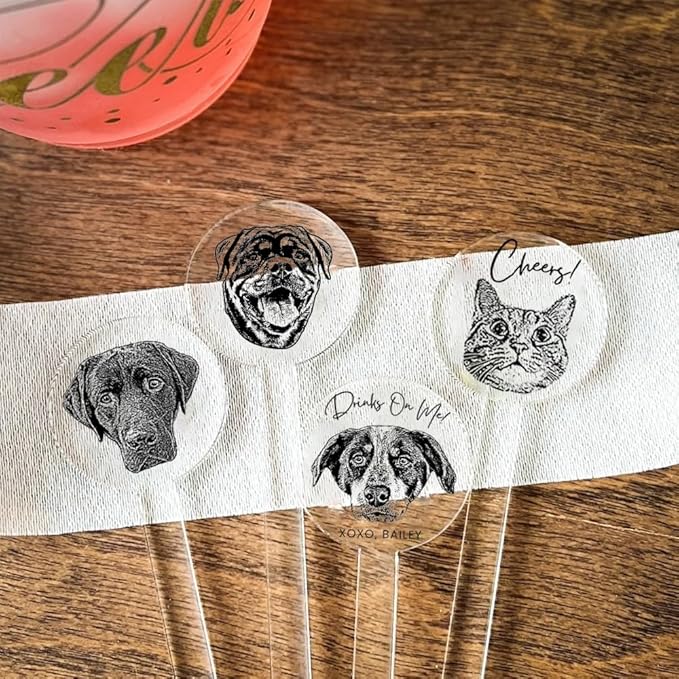 Coolslove Personalized Wedding Dog Stir Sticks, Custom Illustrated Pet Acrylic - Image 2