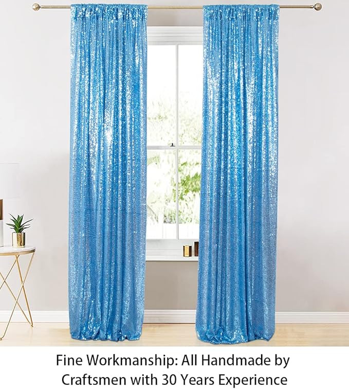 ShinyBeauty Sequin Curtains 2 Panels Baby Blue 2FTx8FT Sequin Photo Backdrop - Image 3