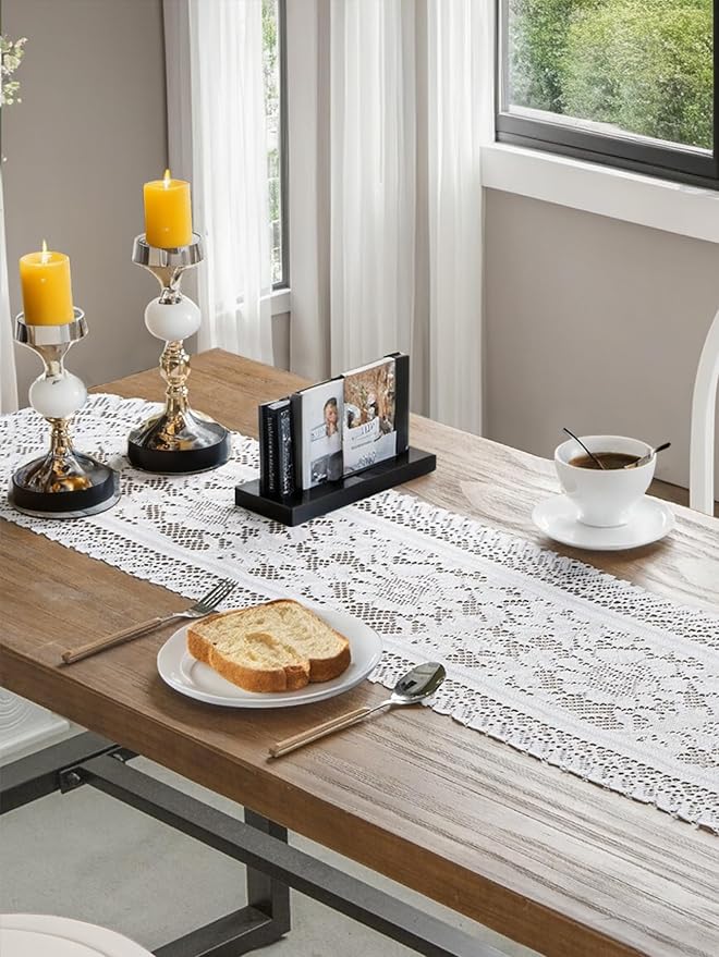 Jayla White Lace Table Runners, Elegant Vintage Lace Table Runner, Wedding Lace - Image 2