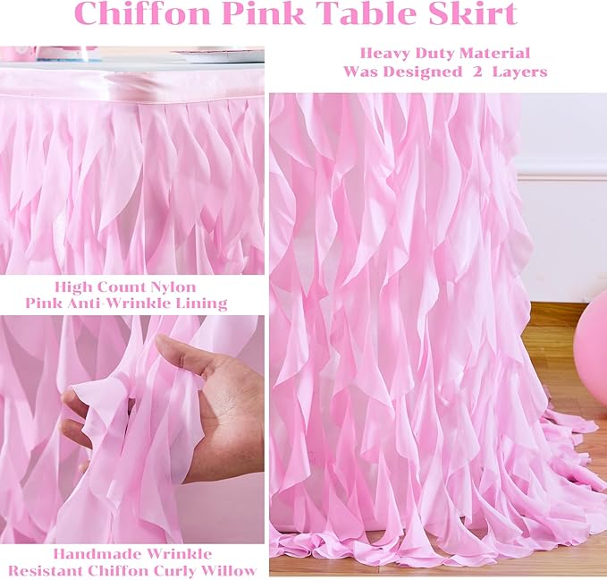Partisky Pink Tulle Curly Willow Table Skirt - Image 5