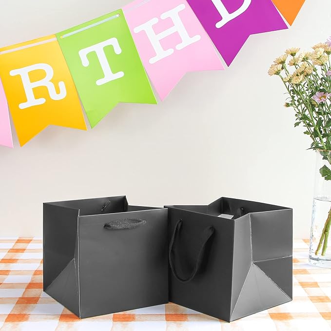 Black Paper Gift Bag Small Square Bottom Kraft Paper Bags - Image 5