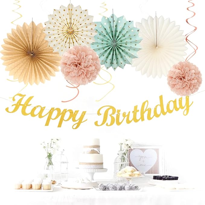 Sage-Green Blush-Pink Beige Birthday Party-Decorations - Image 6