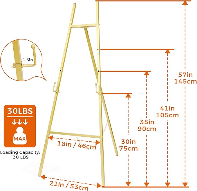 ARTASY 57" Gold Easel Stand for Wedding Signs, Portable Artist Easel for - Image 6
