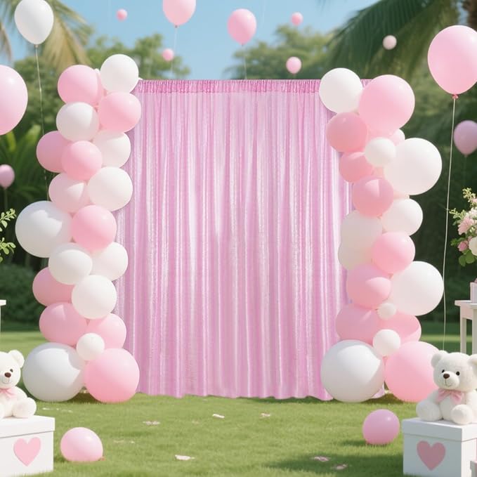Matte Pink Sequin Backdrop Curtain 2 Pieces 2FTx8FT Glitter Photography Backdrop - Image 3