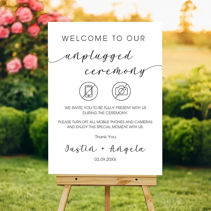 Wedding Unplugged Ceremony Yard Sign – No Phones or Cameras Icon – Outdoor Sign by VIRAGIL