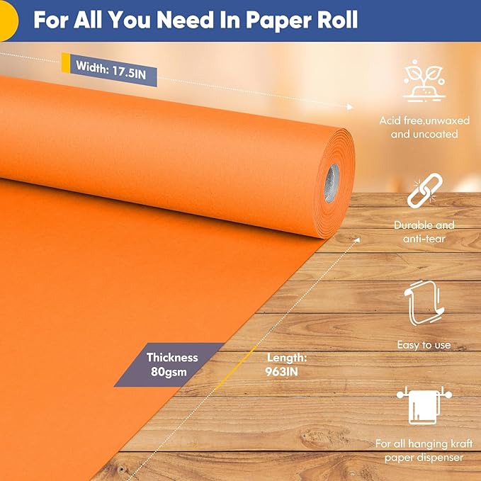 Vanhench Orange Wrapping Paper Roll 17.5"×963", Bouquet Flower Poster Bulletin - Image 2