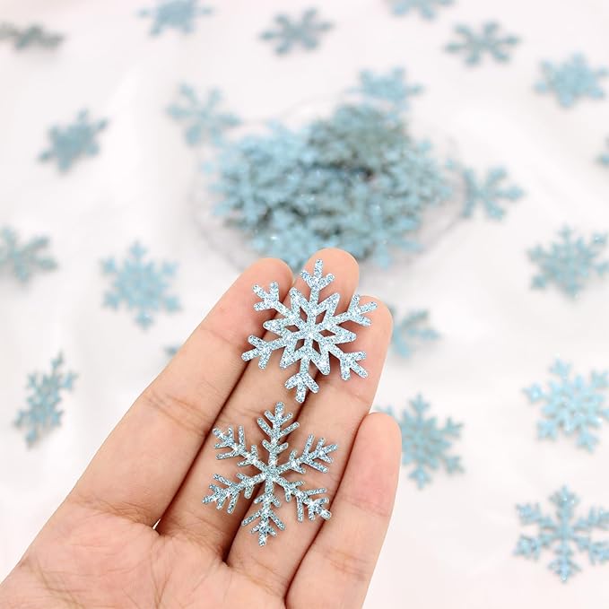 200PC Blue Glitter Snowflake Confetti Winter Wonderland Table Decorations - Image 6