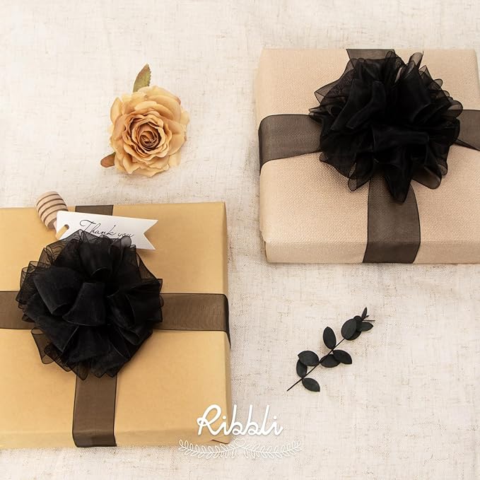 Ribbli Black Sheer Organza Ribbon, 1 Inches x Continuous 50 Yard Use - Image 2