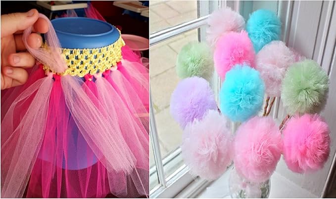 Canlierr 24 Pcs Rainbow Headbands 6 Tulle Mesh Fabric Rolls 100 Felt Flowers - Image 4