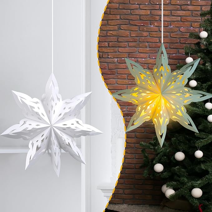 Christmas Paper Snowflake Lanterns, 2 Pack Christmas Paper Star Lantern - Image 6