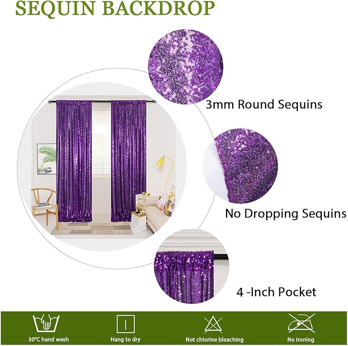 ShinyBeauty 4x10ft Purple Sequin Photo Backdrop - Image 5