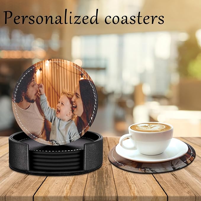 Custom Coasters Set of 6, Personalized Leather Coasters - Image 5