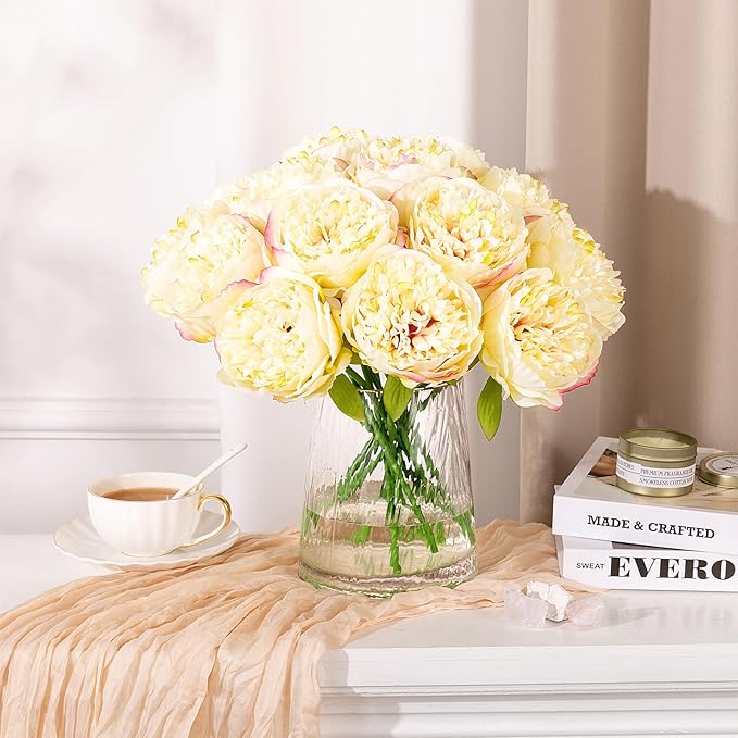 U'Artlines 20 Heads Artificial Peony Silk Flower Leaf Home Office Wedding Party - Image 6