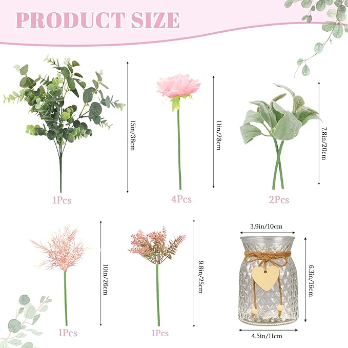 HOHOTIME Artificial Flowers in Vase, Faux Silk Pink Roses Table Centerpiece - Image 6