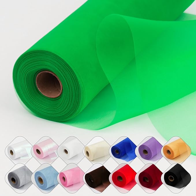 Crystal Organza Fabric Tulle 11 Inch by 50 Yards Sheer Tulle Rolls by ICOSHOW
